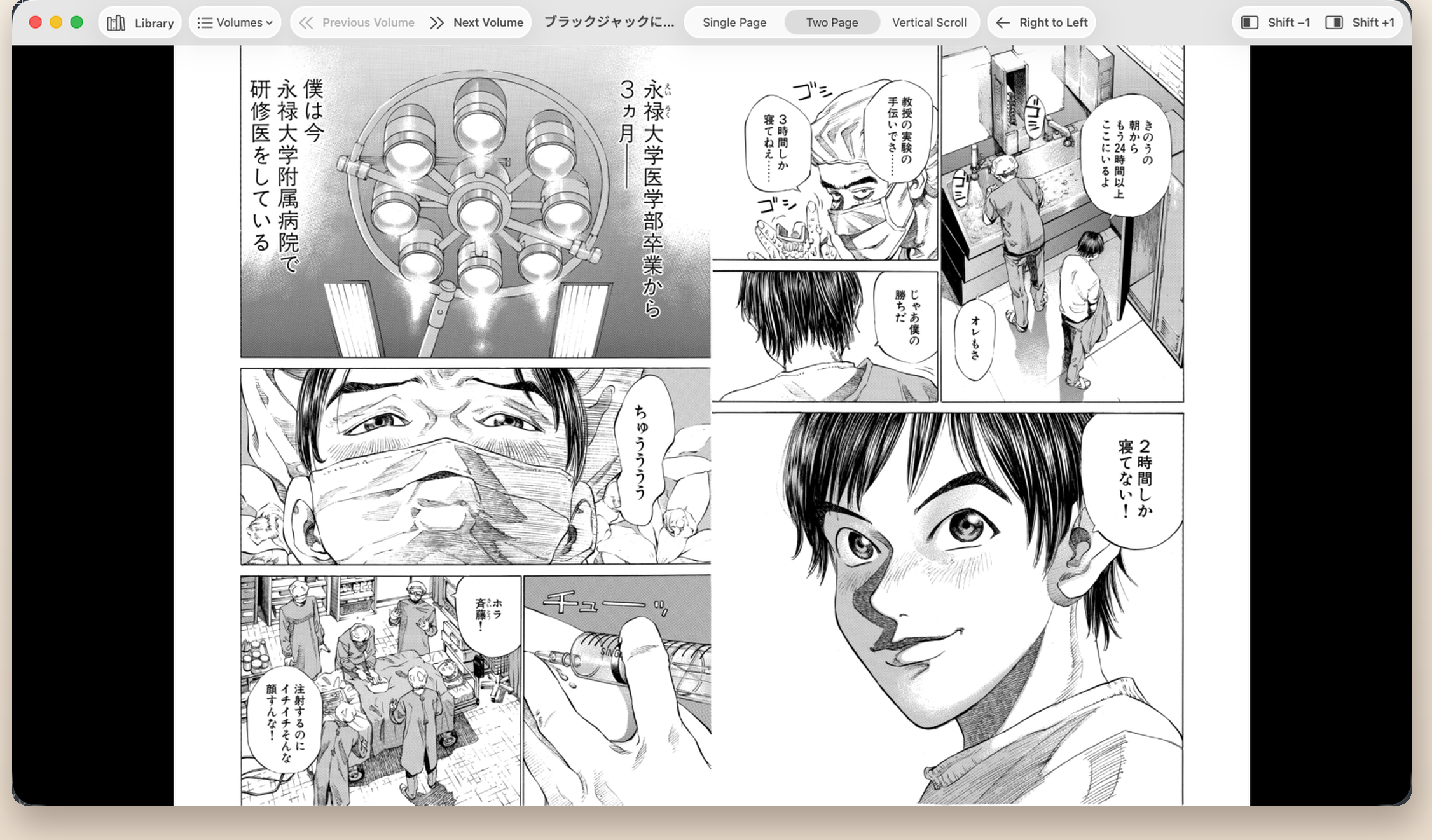 Raikiri Viewer で漫画の見開きを開いているところ